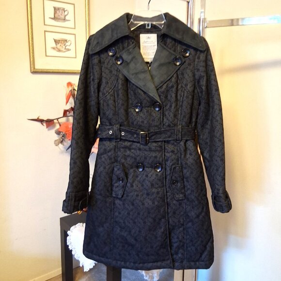 NWT I.AM.GIA Classic Double-Breasted Dark Gray Black Floral Lined Trench Coat - Picture 12 of 15